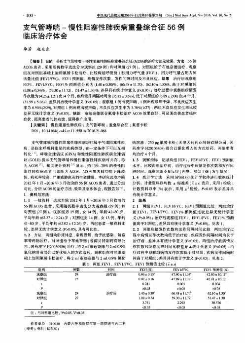 支气管哮喘-慢性阻塞性肺疾病重叠综合征56例临床治疗体会