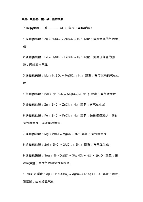 初中化学资料：单质、氧化物、酸、碱、盐的关系