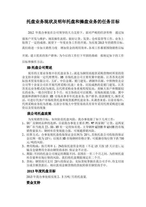 托盘业务现状及明年托盘和操盘业务的任务目标【范本模板】