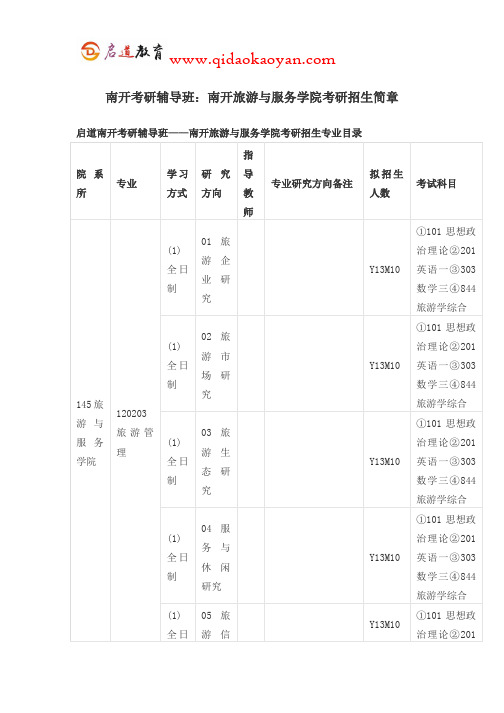 南开考研辅导班：南开旅游与服务学院考研招生简章