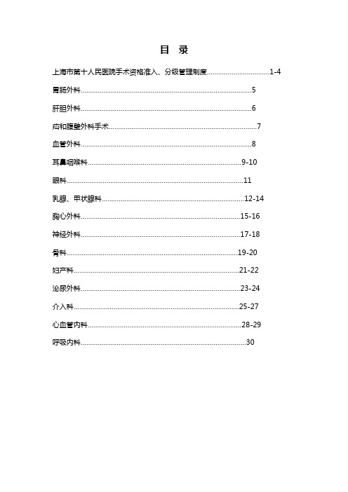 手术分级管理总表