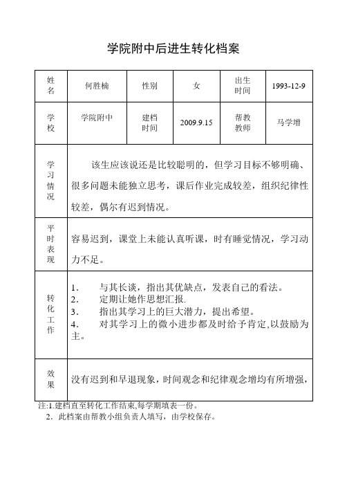 学院附中后进生转化档案