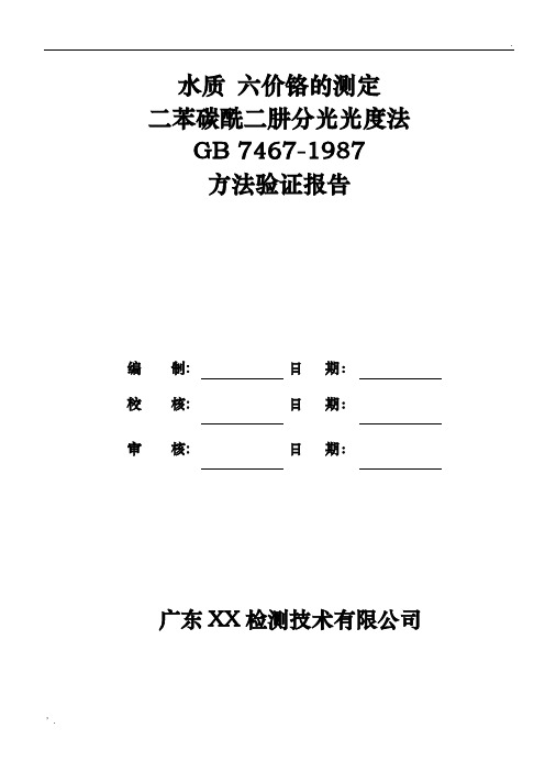 GB 7467-1987 水质 六价铬的测定 二苯碳酰二肼分光光度法方法验证报告