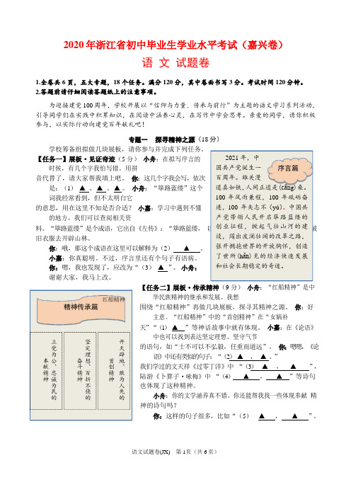 2020年浙江省嘉兴市中考语文试卷含答案word版