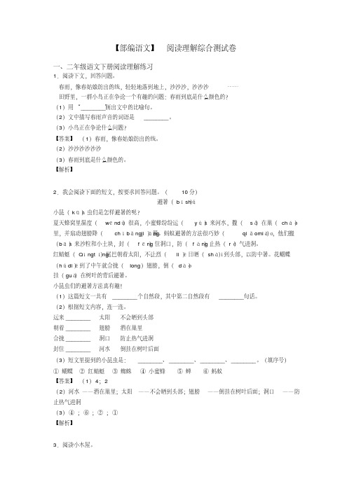 二年级【部编语文】阅读理解综合测试卷