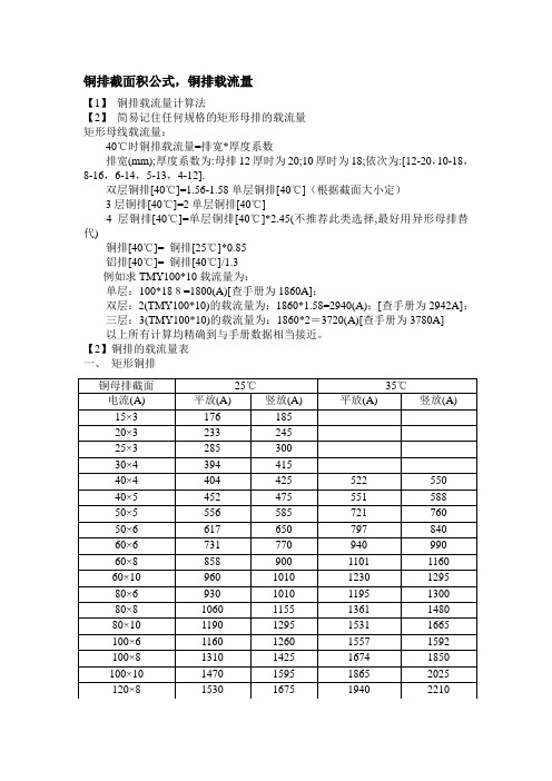 (完整版)铜排截面积公式