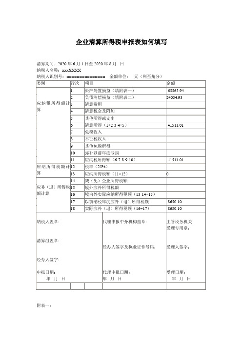 企业清算所得税申报表如何填写