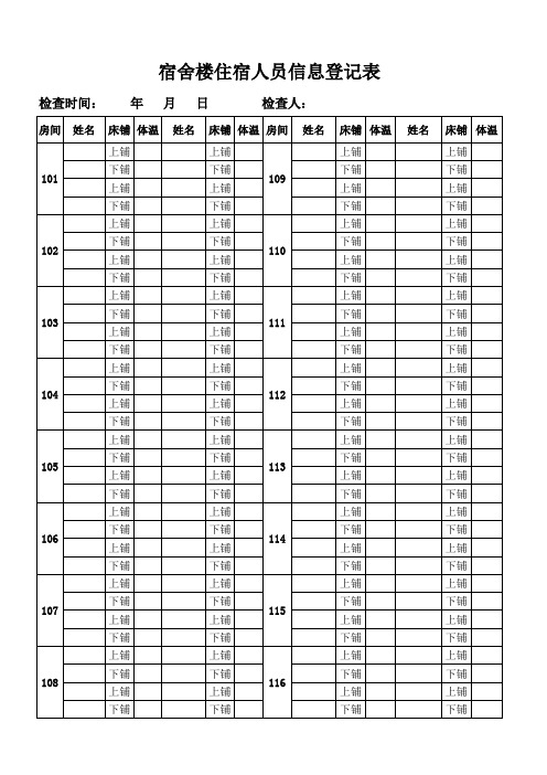 登记表_XX级XX班女生住宿人员信息登记表