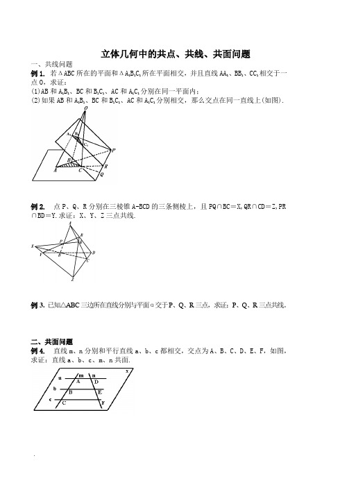 高中数学立体几何共线、共点、共面问题