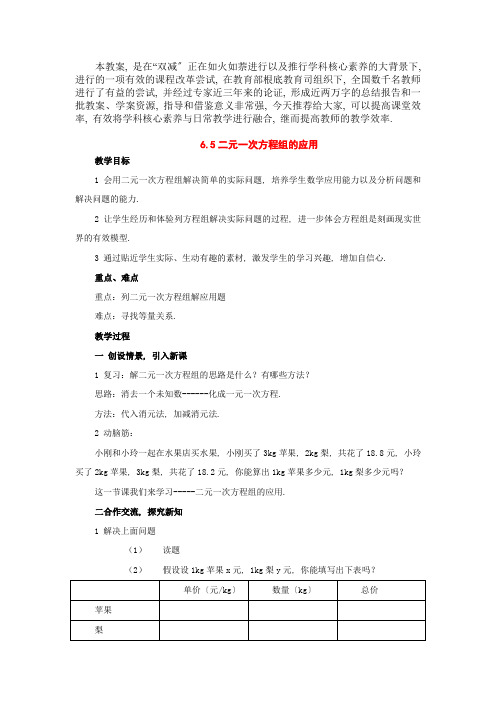 2022年北京课改版数学七年级下《二元一次方程组的应用》公开课教案8