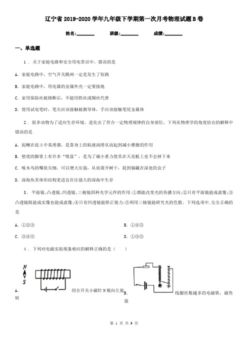 辽宁省2019-2020学年九年级下学期第一次月考物理试题B卷