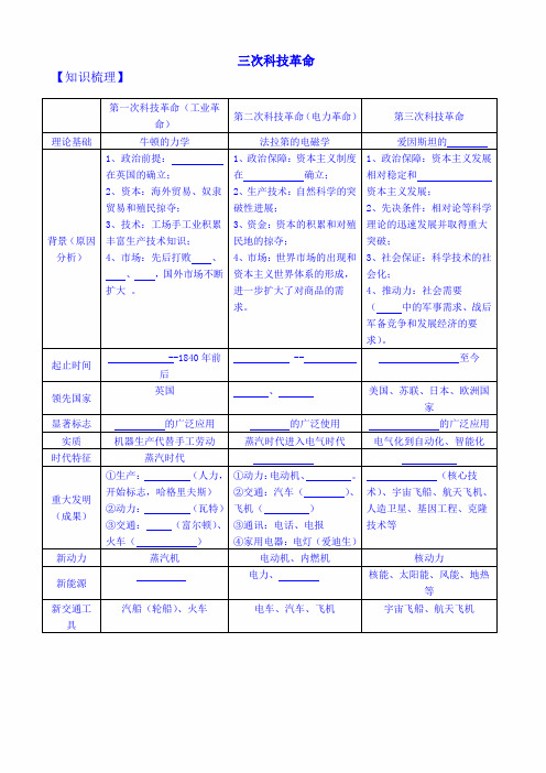 2020年中考历史专题复习 三次科技革命