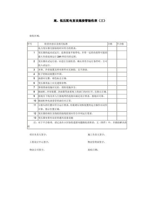 高低压配电室设施接管验收表(三)