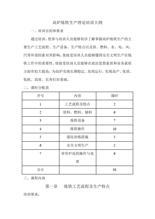 高炉炼铁生产理论培训大纲