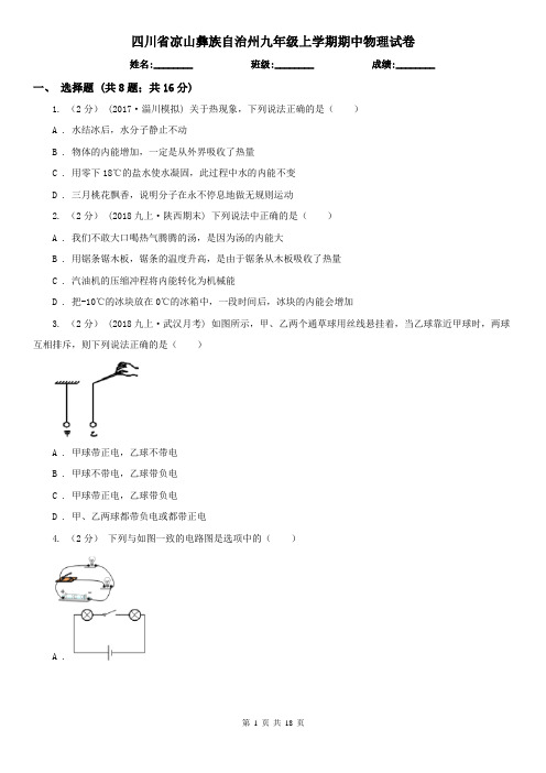 四川省凉山彝族自治州九年级上学期期中物理试卷