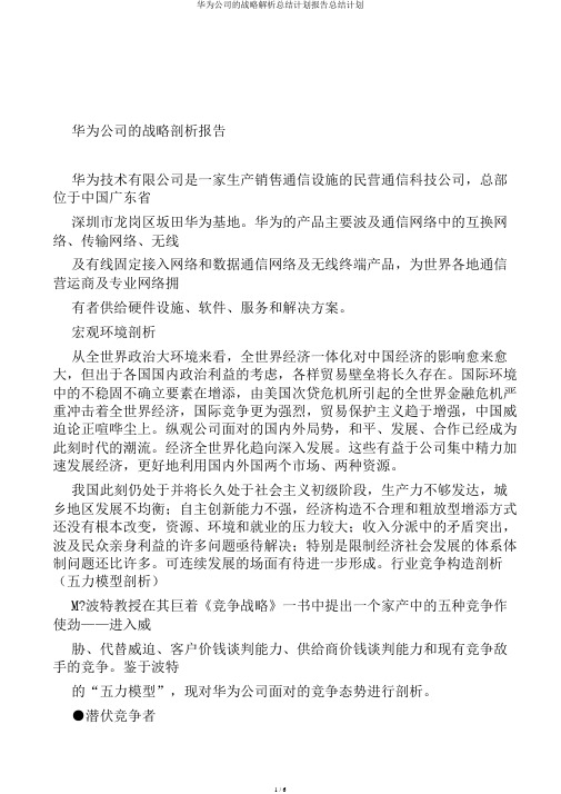 华为公司的战略解析总结计划报告总结计划