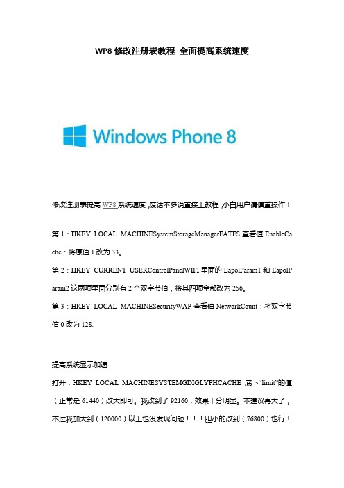 WP8修改注册表教程 全面提高系统速度