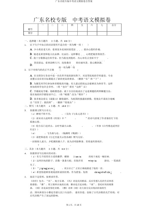 广东名校专版中考语文模拟卷含答案