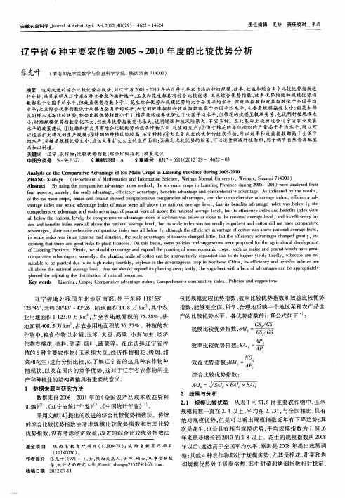 辽宁省6种主要农作物2005～2010年度的比较优势分析