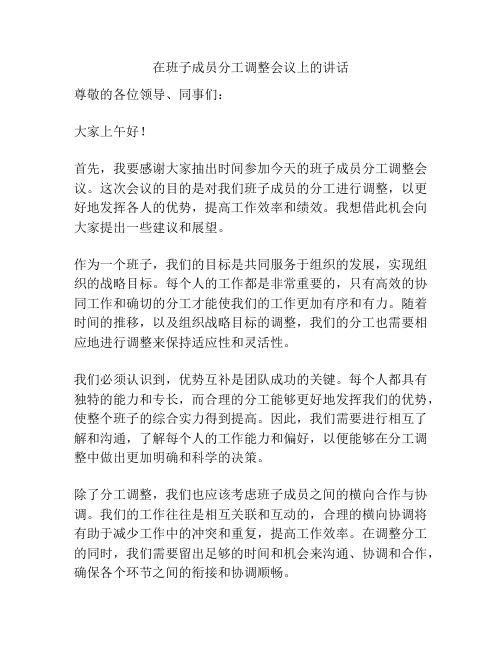 在班子成员分工调整会议上的讲话