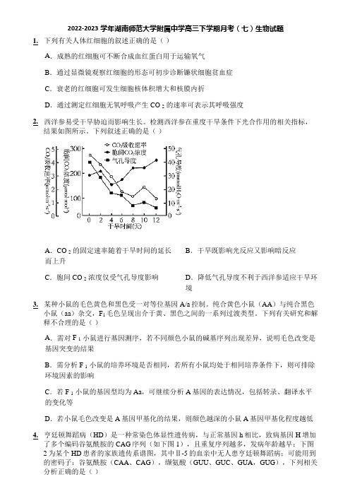 2022-2023学年湖南师范大学附属中学高三下学期月考(七)生物试题