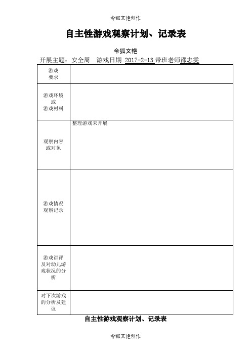 小班下学期自主性游戏观察记录之令狐文艳创作