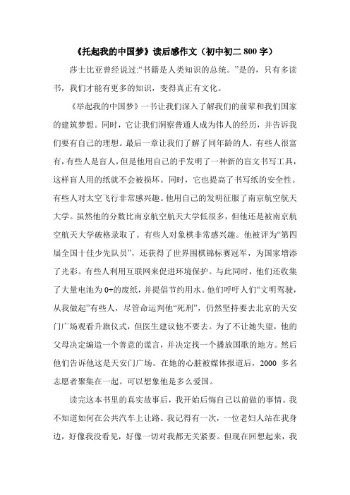 《托起我的中国梦》读后感作文(初中初二800字).doc