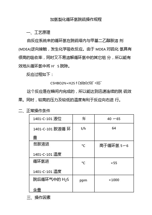 加氢裂化循环氢脱硫操作规程