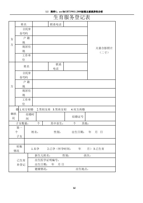 生育服务登记表(一孩)模板