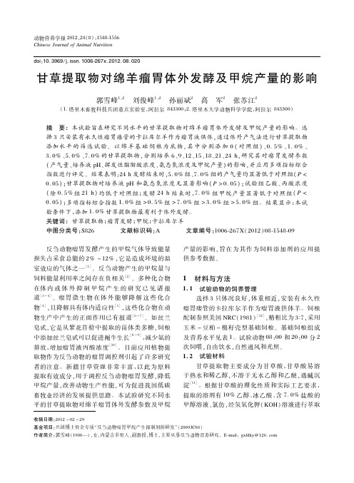 甘草提取物对绵羊瘤胃体外发酵及甲烷产量的影响