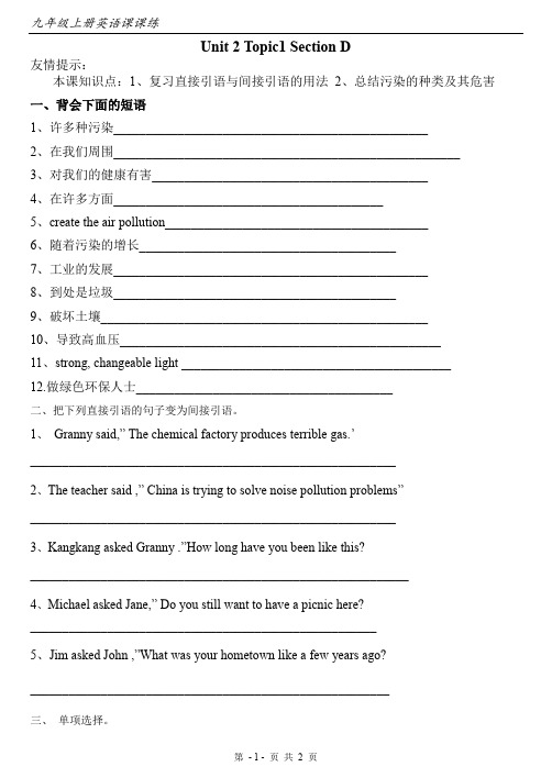 【课课练】仁爱九年级上册Unit2-Topic1-SectionD-课课练