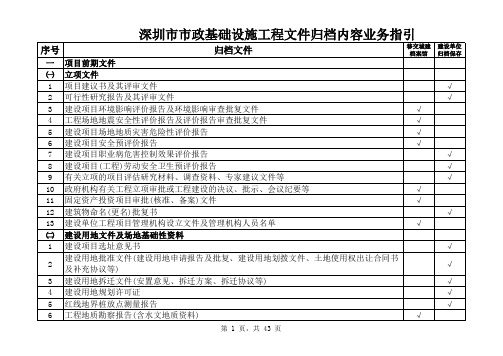 深圳市市政基础设施工程文件归档内容业务指引