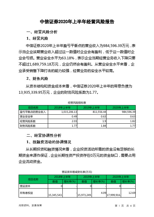 中信证券2020年上半年经营风险报告