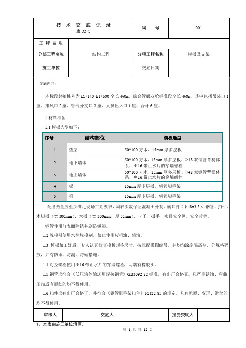 管廊模板及支架(DOC)