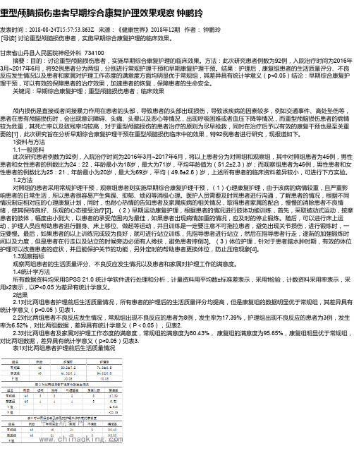 重型颅脑损伤患者早期综合康复护理效果观察 钟鹏玲