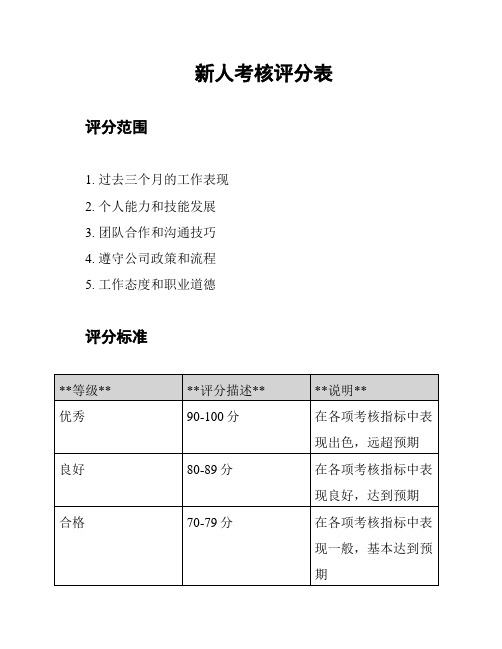 新人考核评分表