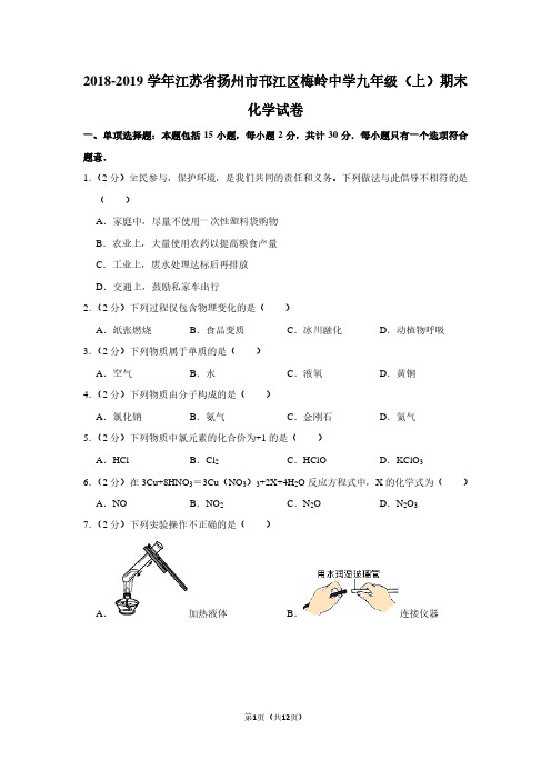 2018-2019学年江苏省扬州市邗江区梅岭中学九年级(上)期末化学试卷