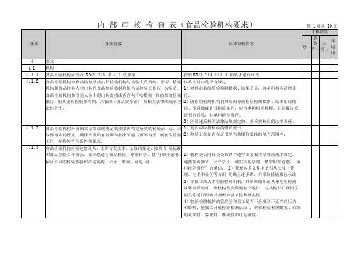 RBT215内部审核检查表—食品检验机构要求版