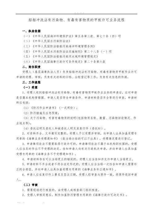 船舶冲洗沾有污染物、有毒有害物质的甲板许可业务流程图