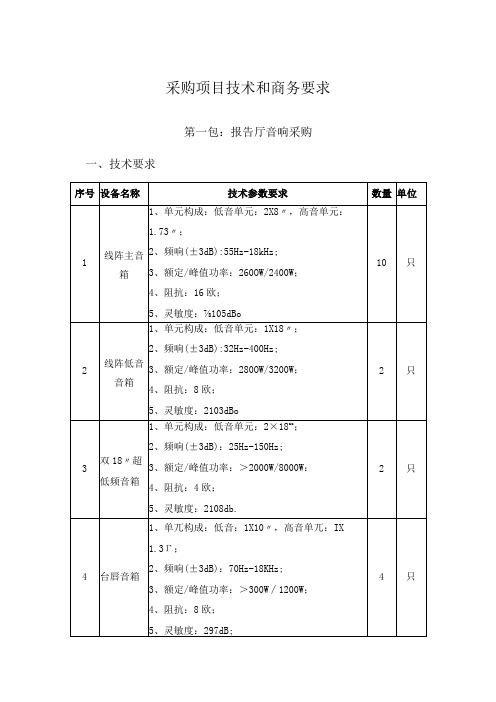 采购项目技术和商务要求第一包报告厅音响采购技术要求