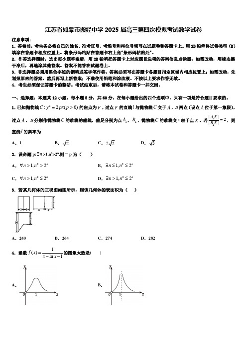 江苏省如皋市搬经中学2025届高三第四次模拟考试数学试卷含解析