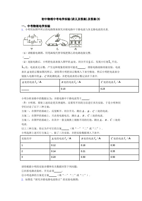 初中物理中考电学实验(讲义及答案)及答案(3)