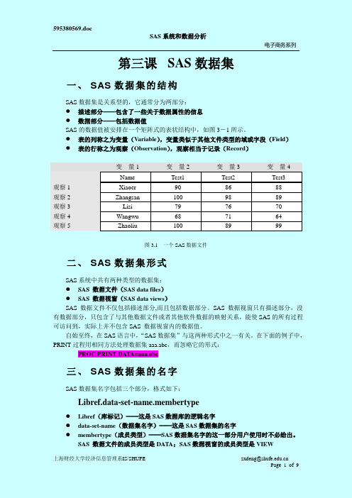 SAS系统和数据分析SAS数据集