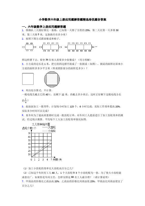 小学数学六年级上册应用题解答题精选培优题含答案