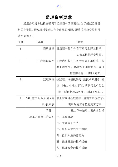 监理资料要求