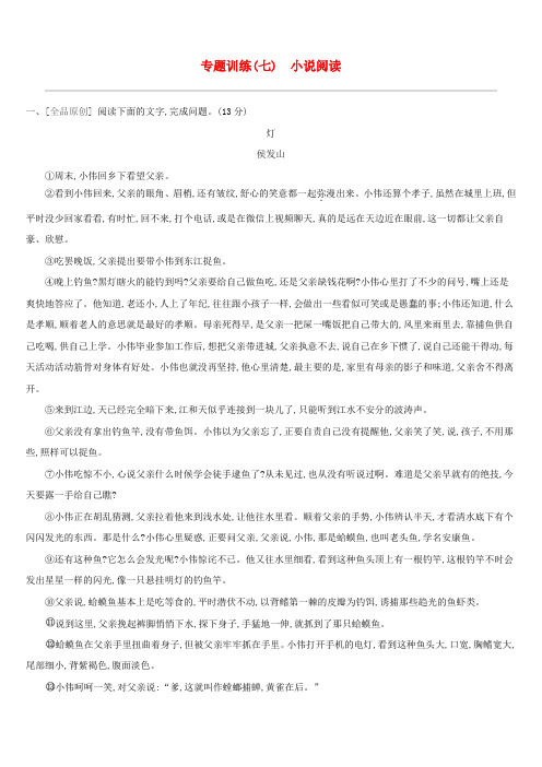 【精品】浙江省2019年中考语文总复习第二部分现代文阅读专题训练07小说阅读新人教版