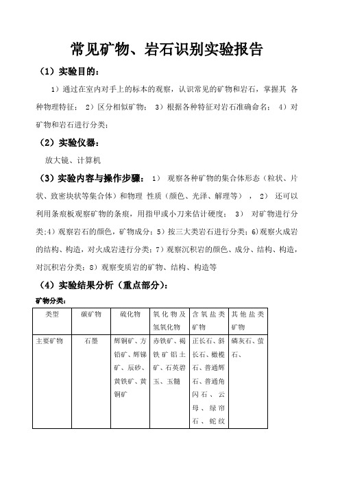 常见矿物、岩石识别实验报告