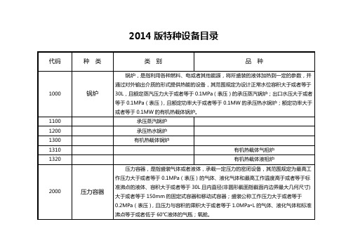 新修订特种设备目录-国家质检总局2014文