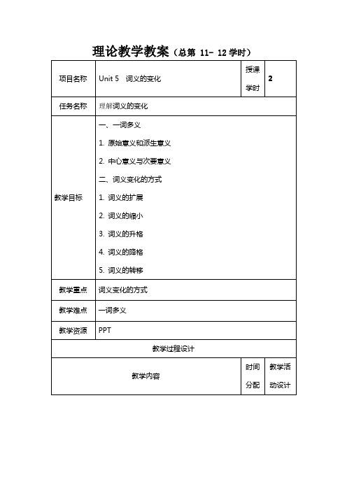 7英语词汇学教案 第5章 词义的变化