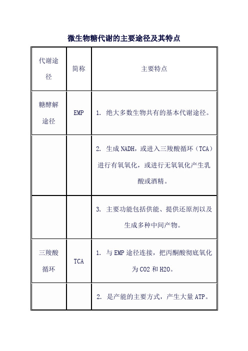 微生物糖代谢的主要途径及其特点